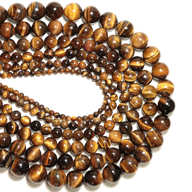 4mm/6mm/8mm/10mm/12mm/14mm Real Natural Tiger eye Stone Beads For Jewelry Making Brown Smooth Beaded Armbandjes Maken Perles