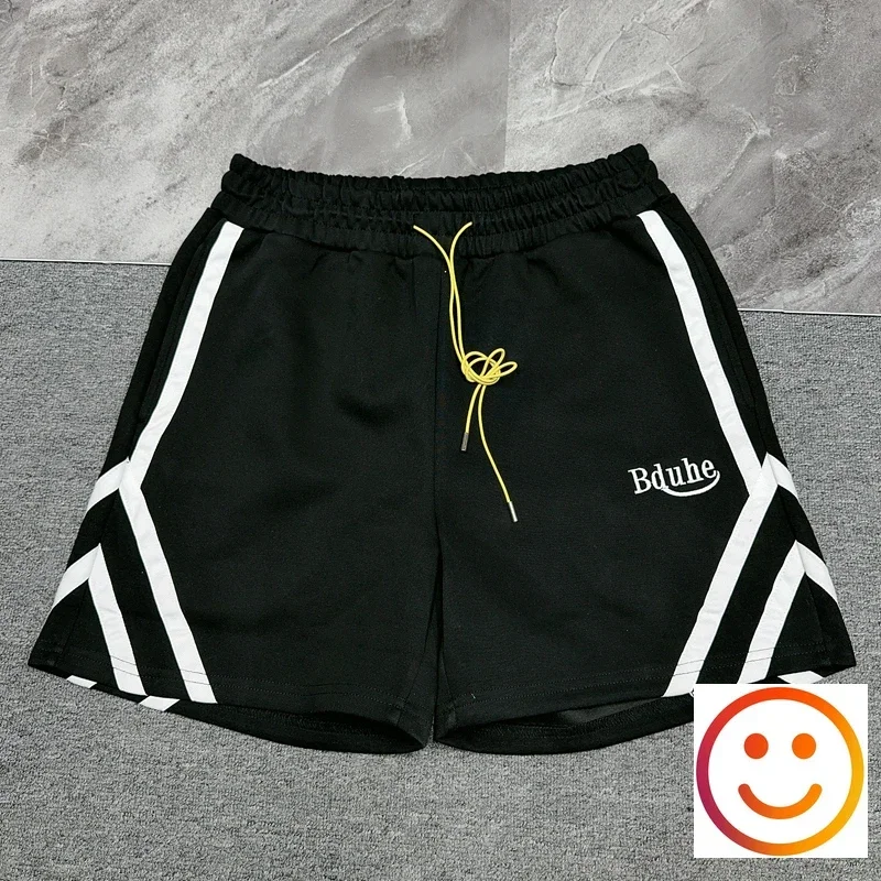 Embroidered Ribbon Letter Color Blocked Striped Shorts 2025 Summer Men Women Loose Casual Drawstring Sports Shortpants Breeches