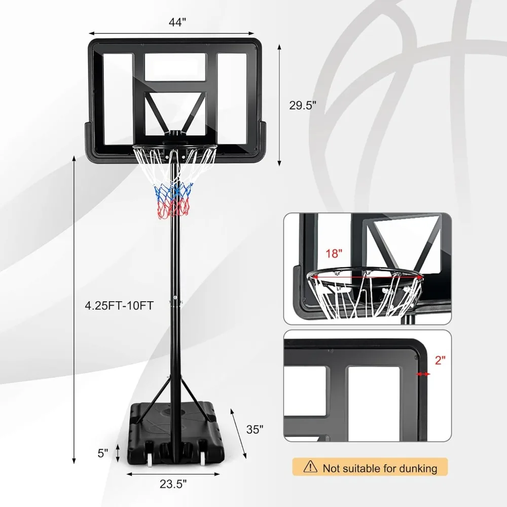 Portería de baloncesto ajustable para exteriores de 10 pies con tablero inastillable y ruedas integradas para niños y adultos