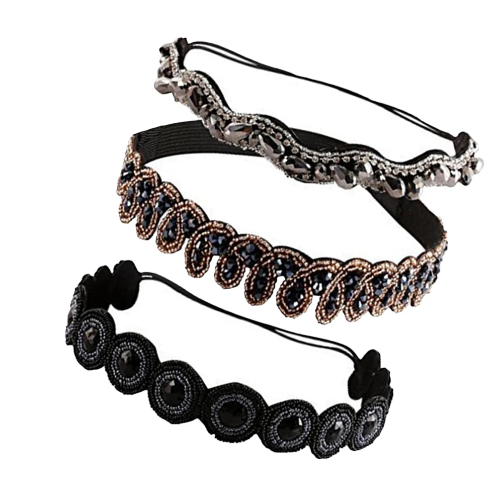 

3pcs Rhinestone Headband Hair Ribbons Fashion Headwraps Hairbands Elastic Anti Slip Breathable Hairstyle Decor