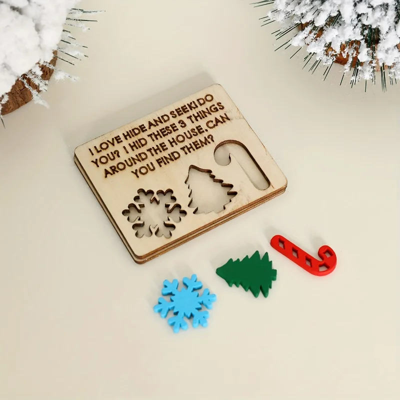 1-teiliges Weihnachts-Holzpuzzle – Aktivität der Elfenjagd, versteckte Zuckerstangen und Schneeflocken, interaktive Feiertagsdekoration und Geschenk