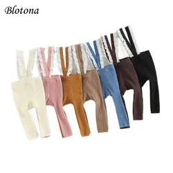 Blotona Infant Baby Breathable Suspender Pantyhose Stockings, High Waist Lace Plain Ribbed Knitted Leggings Tights, 0-12Months