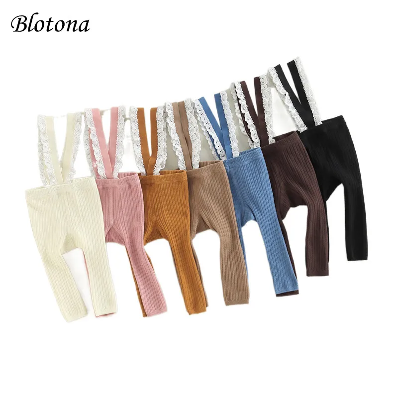 Blotona Infant Baby Breathable Suspender Pantyhose Stockings, High Waist Lace Plain Ribbed Knitted Leggings Tights, 0-12Months