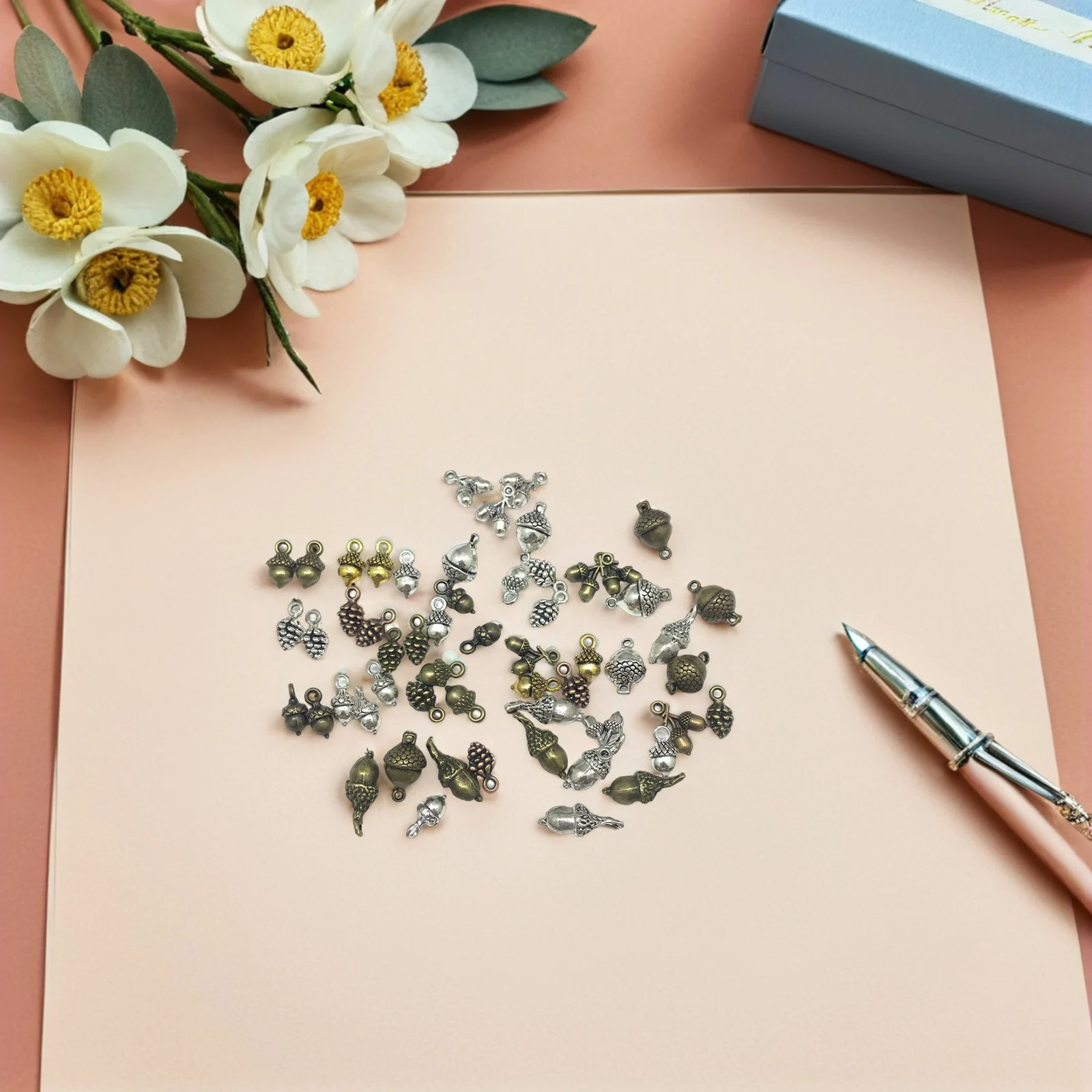 

150Pcs Acorn Pinecone Charms Vintage Metal 3D Nut Pendants for DIY Jewelry Earrings Bracelets Keychains Accessories