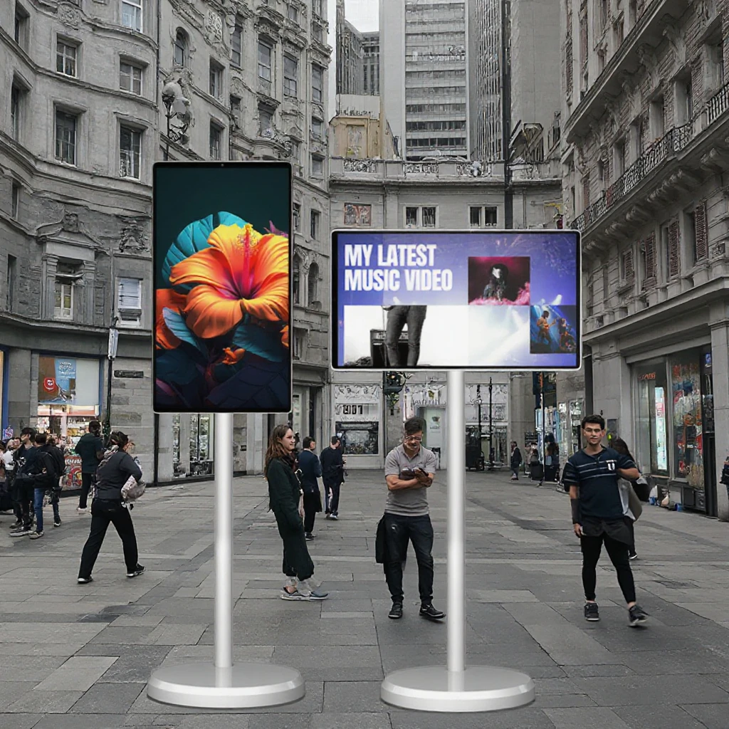 

White 21.5" 6+128GB Android TV On Wheels Smart Display With Built-in Camera Battery Portable Smart Tv For Outdoor