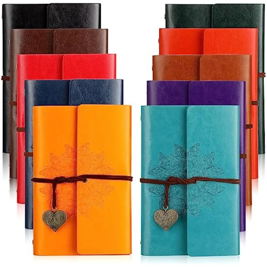 

Набор из 10 блокнотов из искусственной кожи, многоразовые, винтажные, для путешествий, с 6 кольцами, с линованными страницами, для ежедневных записей