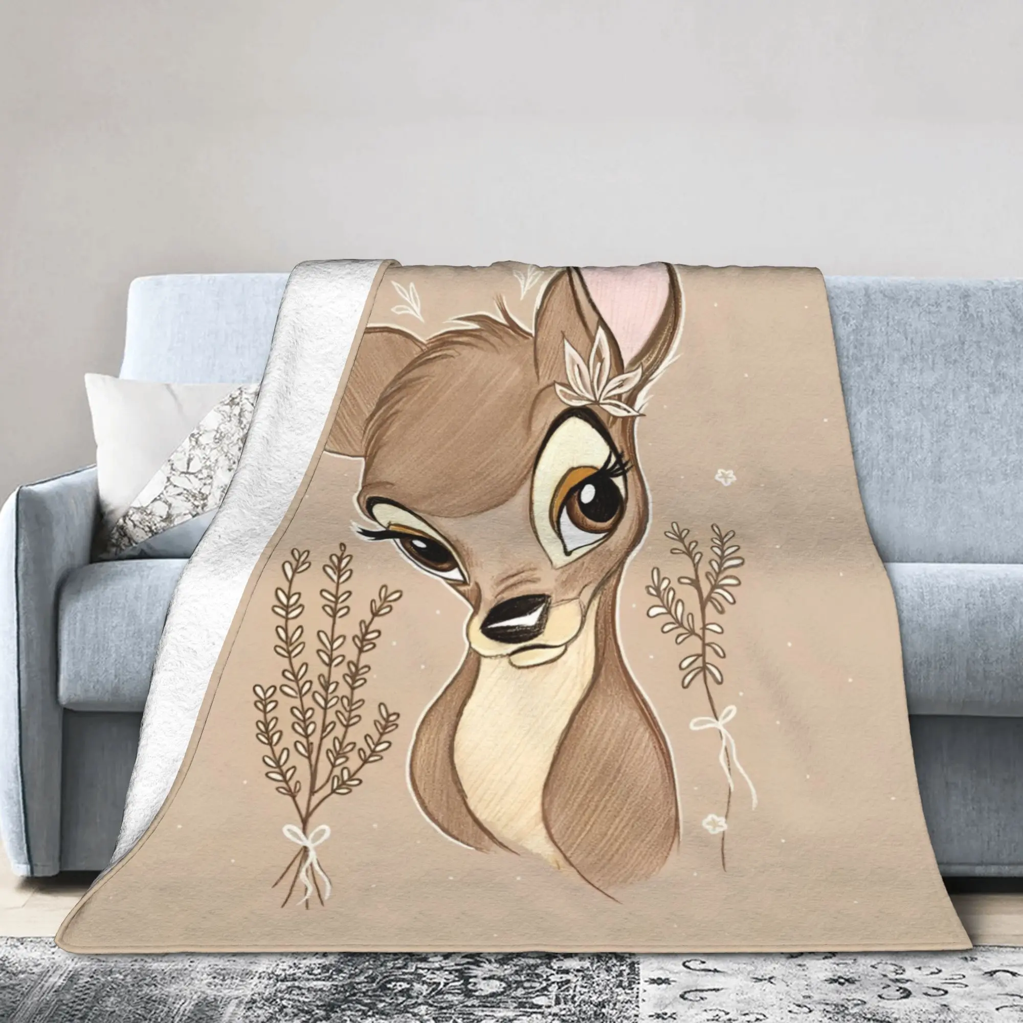 Cute Bambi Blanket Cartoon Deer   Flannel Throw Blankets Summer Air Conditioning Decoration Soft Warm Bedspreads,