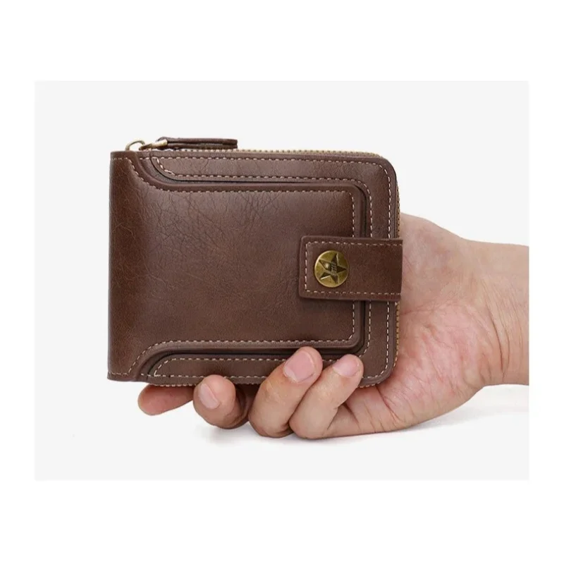 Short Horizontal Zipper Coin Purse, 70% off Card Slots, Men's High-Quality Pu Leather Vintage Small Wallet, Men's Wallet