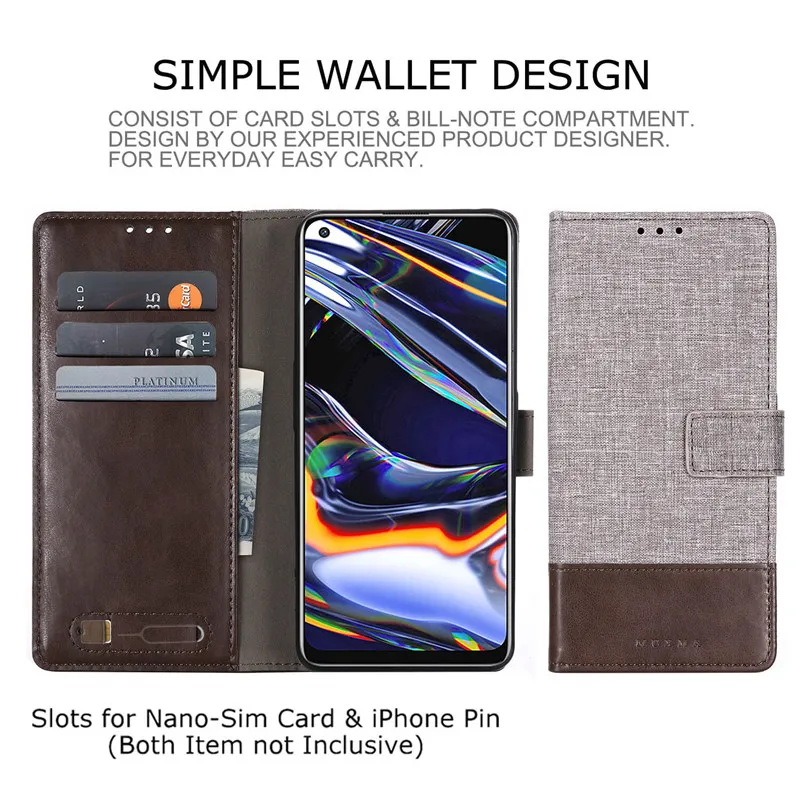 For OPPO F3 PLUS/F7/A83/A71/F5/A3S/K1/F11/Realme 7 Pro Muxma Canvas Artificial Leather Flip Cover Stand Card Pockets Wallet Case