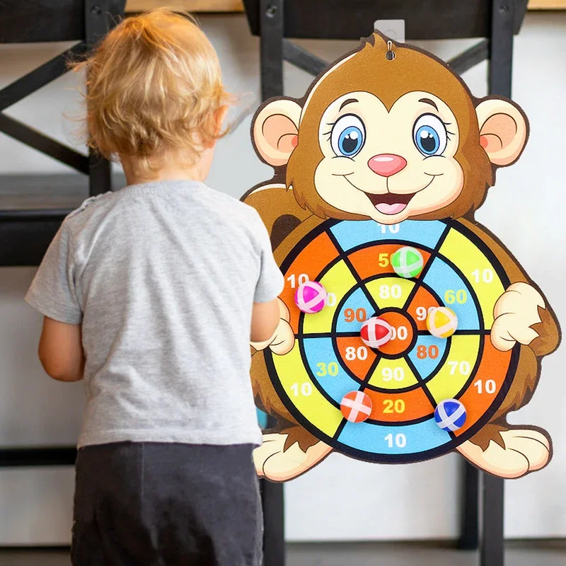 Cartoon Animals Dart Board Games for Kids Montessori Target Sports Game Toys with 3 Sticky Balls Educational Games for Children