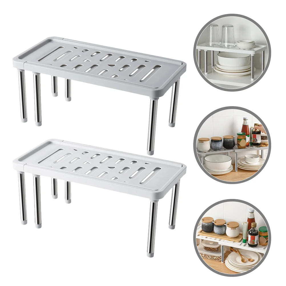 2 Pcs Kitchen Seasoning Storage Rack Modern Spice Shelf Organizer Multi-function Retractable Pp Guardrail Design Limited Space