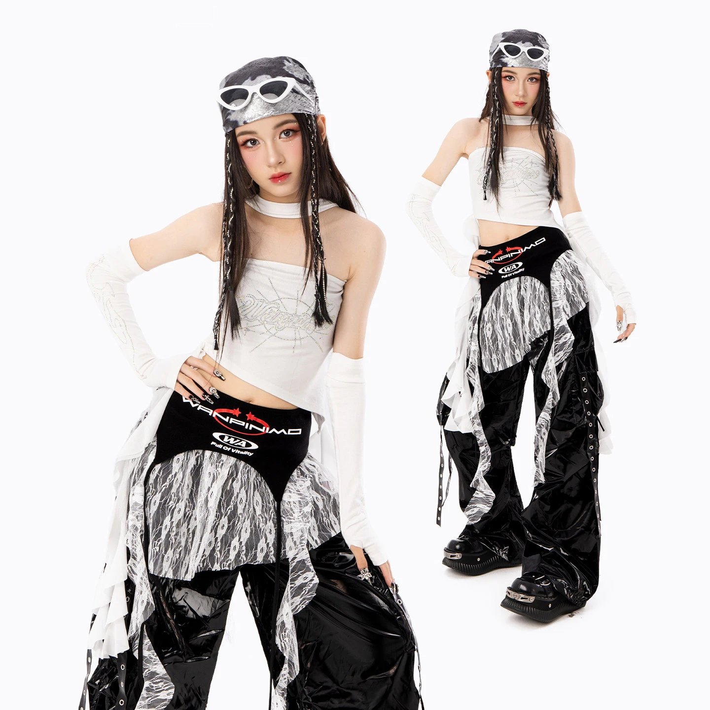 Children Jazz Dance Performance Costumes For Girls White Vest Black Pants Kpop Outfits Catwalk Hip Hop Dance Clothes DQS23780