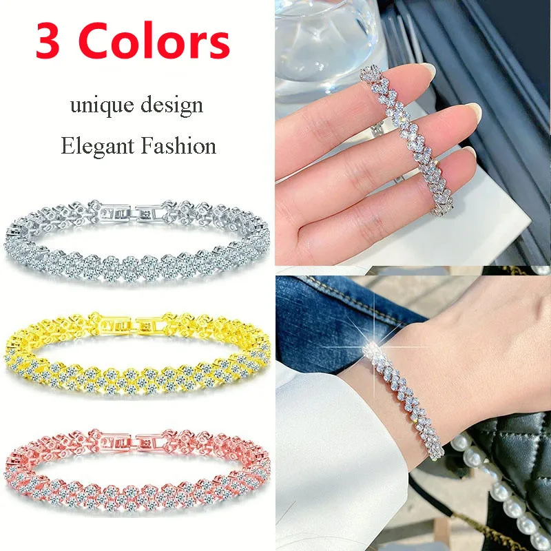 Luxury Full Rhinestones Crystal Bracelet for Women Ladies Roman Bracelet Bride Wedding Party Mother's Day Gift Jewelry Pulseras