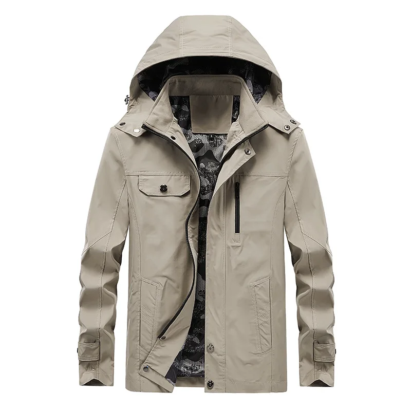 

Men's Spring Jacket Mid-Length Loose Hooded Plus-Size Windbreaker Versatile Coat for All Seasons