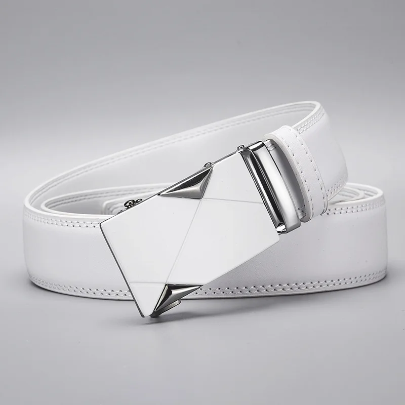 New Popular Men's White Automatic Buckle Cross-border Business Belt Casual High-end Clothing Accessories 3.5cm Belt