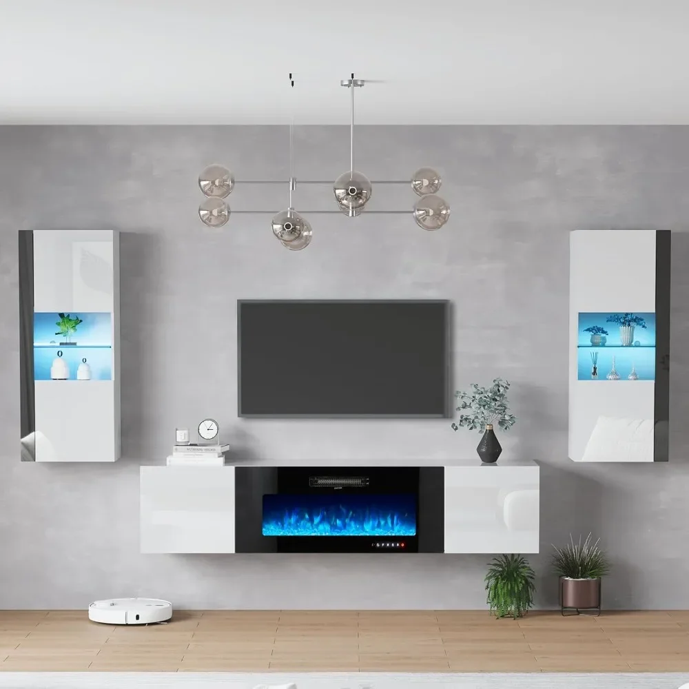 

Wall Unit Entertainment Center with 40 Electric Fireplace, Includes 80 Floating Fireplace TV Stand, 2 x Wall Cabinets