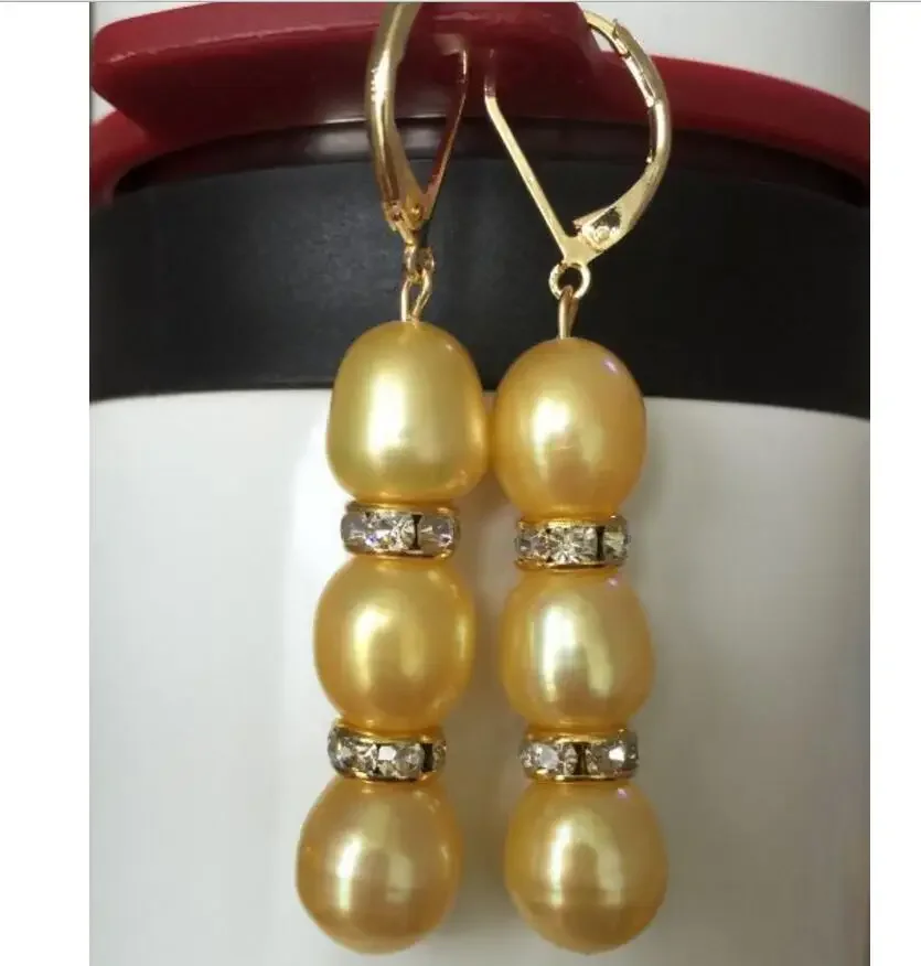 

charming pair of 11-13mm south sea gold pearl dangle earring 14