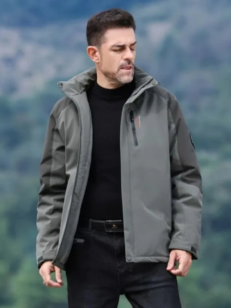 الشتاء في الهواء الطلق الصوف مبطن السترات الرجال مبطن الماس خياطة معطف القطن يندبروف مقاومة للماء مقنعين سميكة السترات