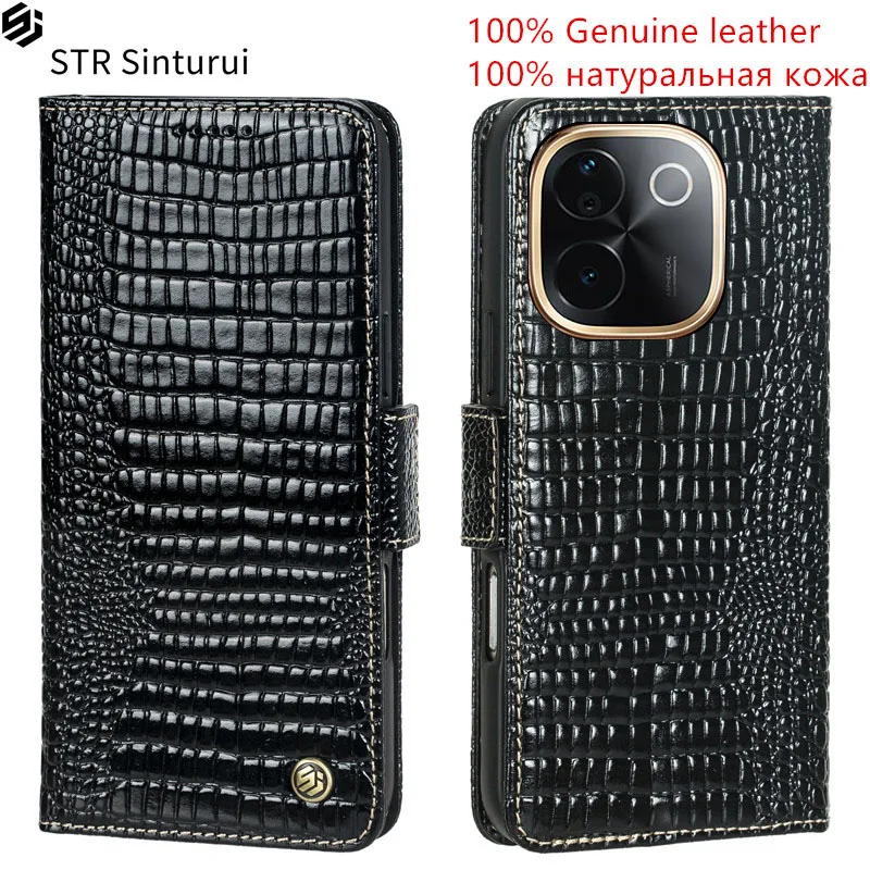

STR Genuine leather lizard pattern card Slot Wallet Cover For vivo iQOO Z9s Pro Z9 Lite Turbo Z9x Z8x Flip shockproof phone Case
