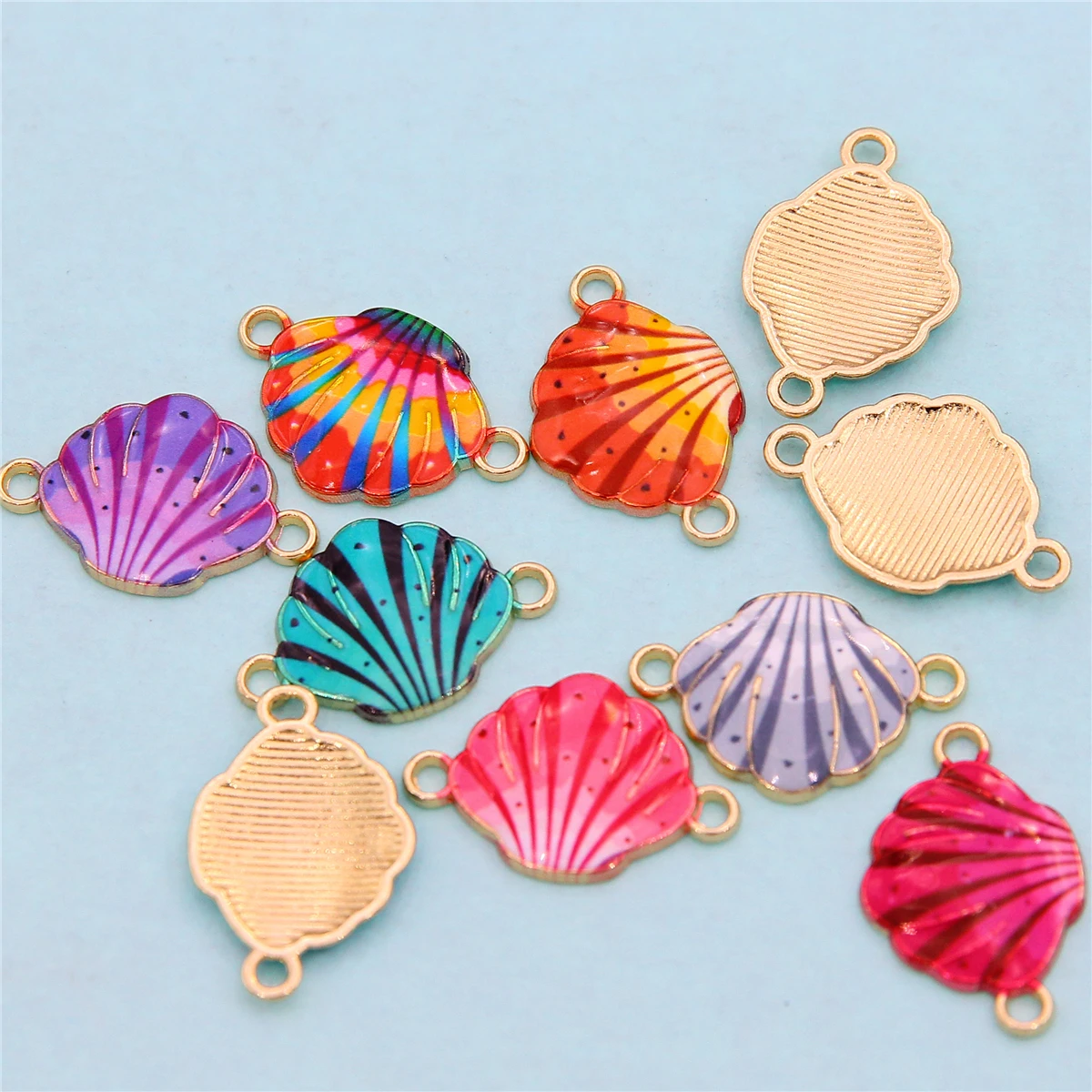 10Pcs Enamel Colorful Shell Charm Connectors for Jewelry Making Bracelet Necklace Craft DIY Accessories 24x15mm