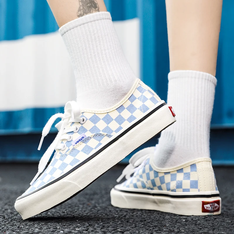 Fashion Women Canvas Shoes Trend Checkered Casual Sneakers Men Comfortable Platform Sneakers Low Top Brand Skateboarding Shoes