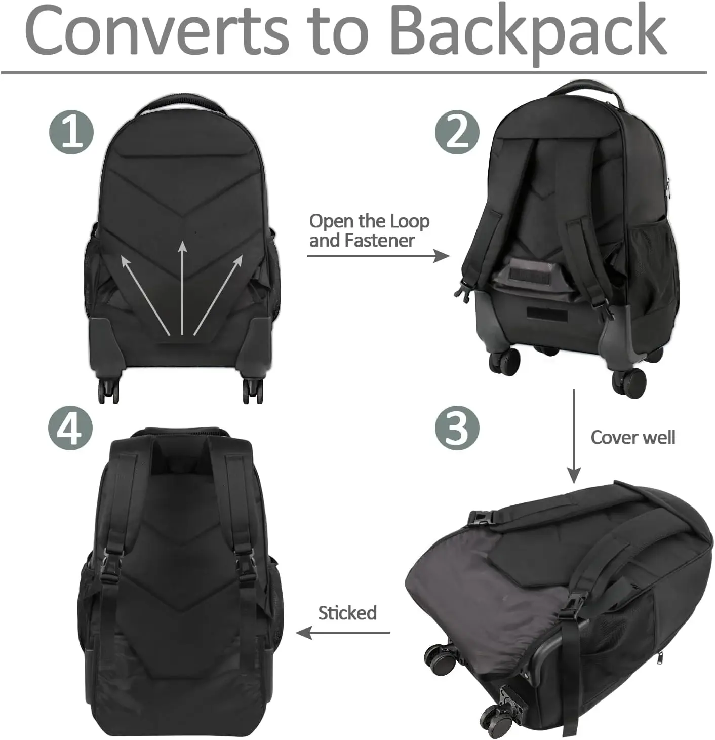 Mochila con Ruedas para Portátil de 17 Pulgadas, Resistente al Agua, con Múltiples Compartimentos, Negra