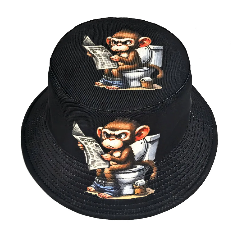 Monkey Reading Newspaper Funny Print Panama Women Men Summer Sunscreen Bucket Hats Unisex Fisherman Caps Lion Fashion Sun Gorras