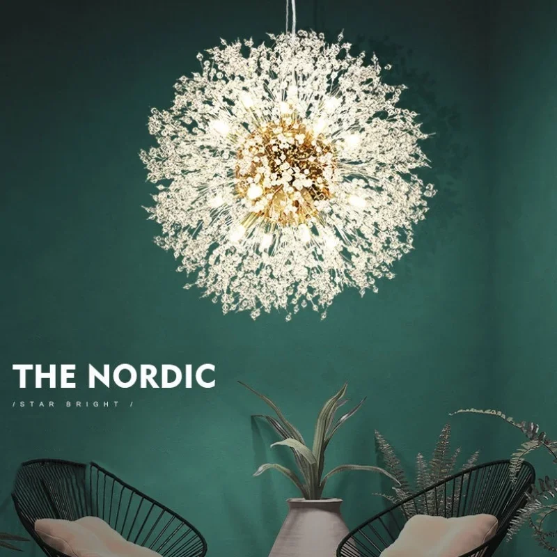 Nordic Dandelion Chandelier Gold / Chrome G9 Lustre Pendant Lights Crystals Hang Chandelier Lighting Bar Suspend Lamp Luminaris