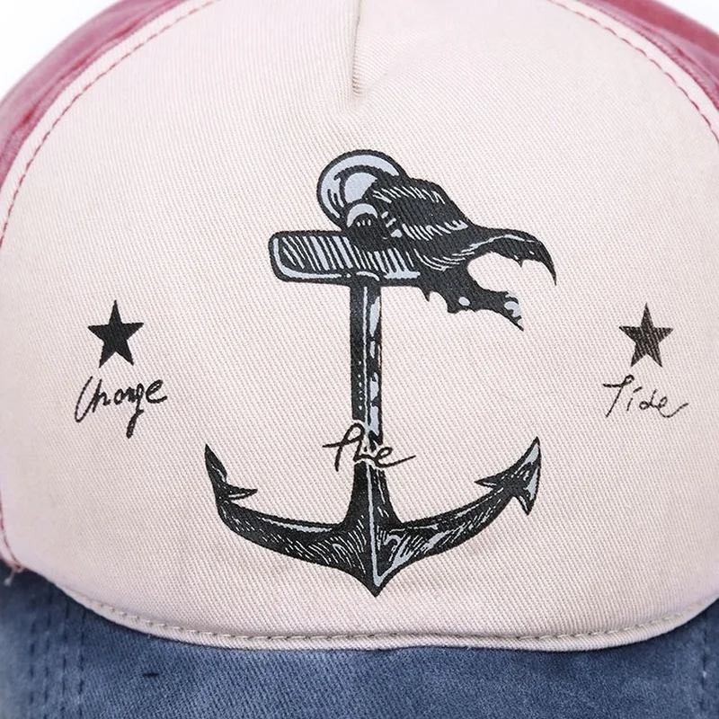 Distressed Anchor Print Baseball Cap Unisex Washed Vintage Cotton Sun Hat Curved Brim Casual Outdoor Spring Autumn Gift 5