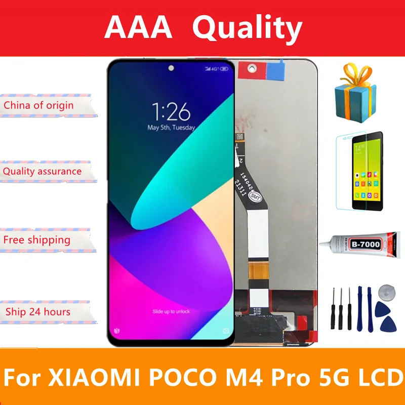 

6.6''Original For Xiaomi POCO M4 Pro 5G LCD Display Touch Screen Digitizer + frame Assembly For Xiaomi POCO M4Pro 21091116AG LCD