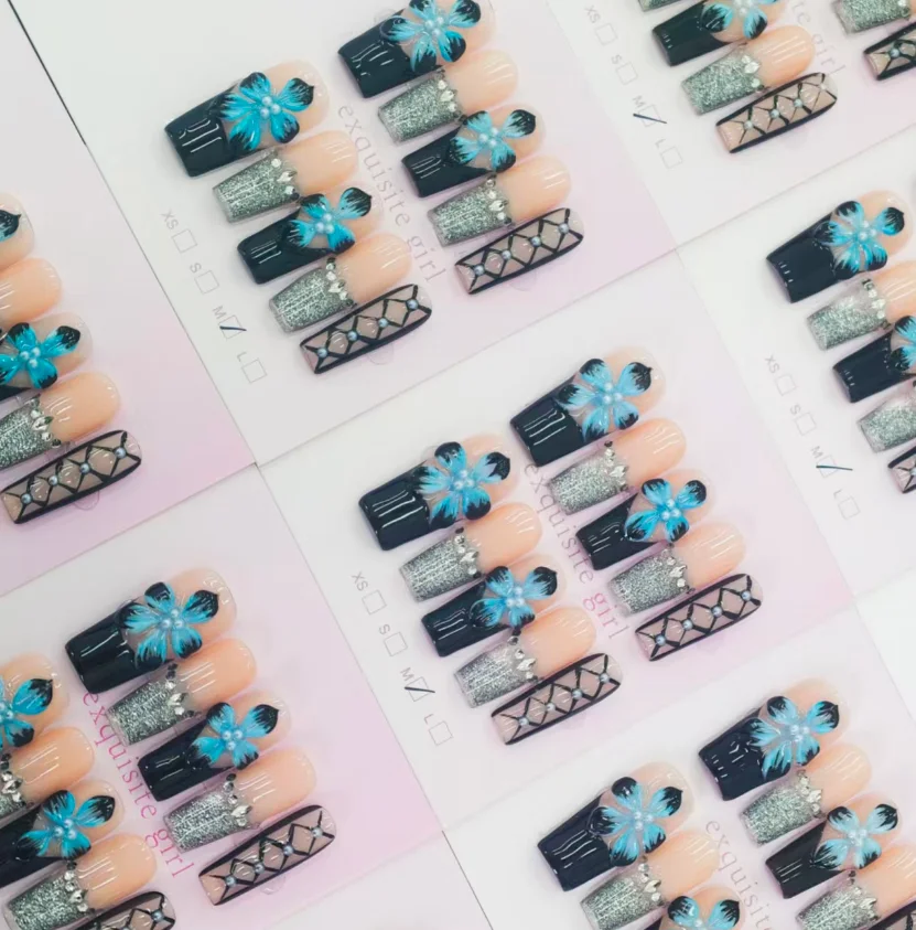 Handmade Mixed Style Press On Nails, Assorted Patterns Full Cover False Nail Tips for Women Nail Art, Random Shipment