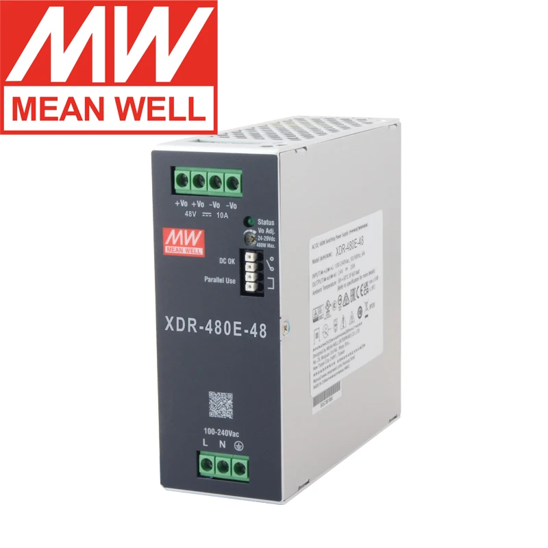 Originele Echte XDR-480E 12V 24V 36V 48V AC/DC Enkelvoudige Uitgang DIN-rail Schakelende Voeding Met PFC Functie