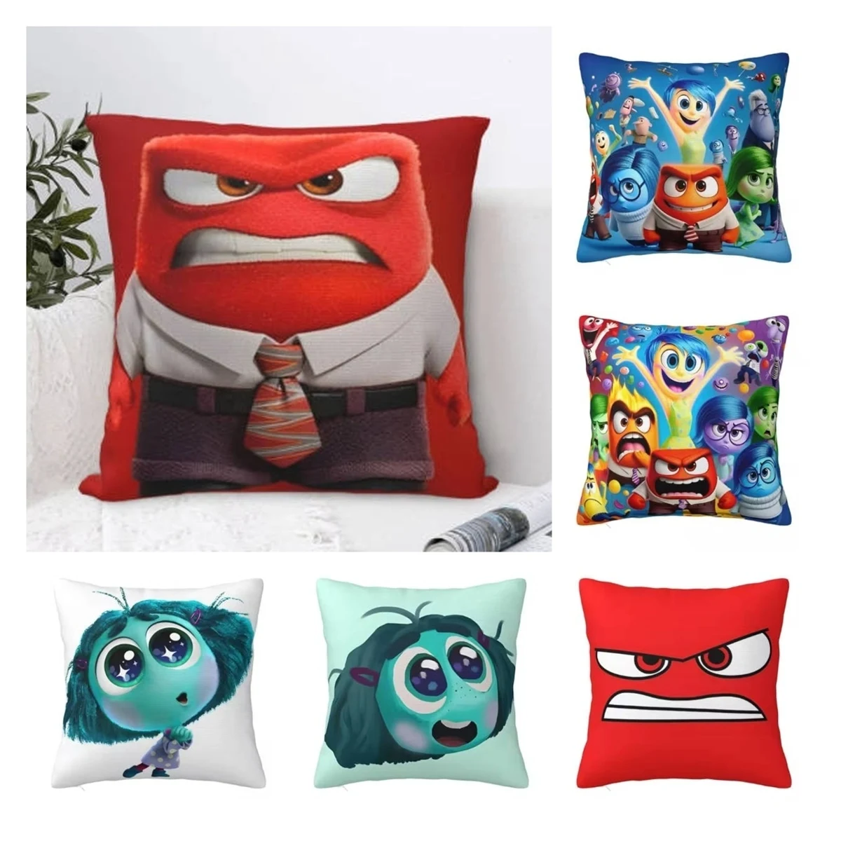 Anger - Inside Out Pillow Cases Action Comedy Cushion Covers Awesome Zippered Decorative Pillowcase for Bed 45x45cm