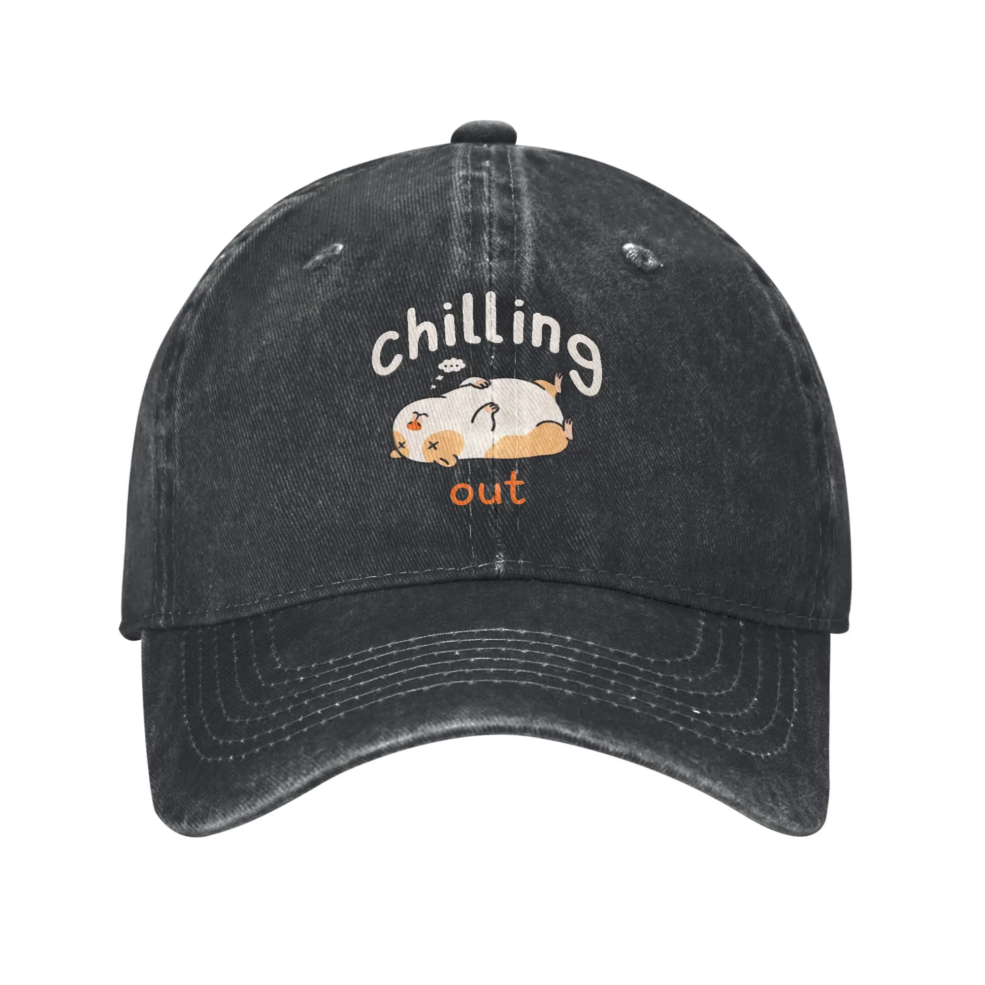 Multicolor Hat Peaked Women's Cap Chilling Out Lying Flat Cute Hamster Cartoon Graphic Personalized Visor Protection Hats