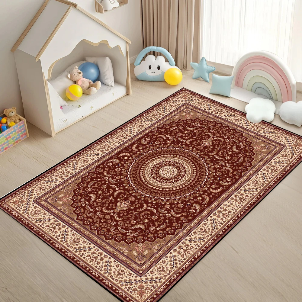 Chinese Traditional Pattern Rug Double Happiness Cloud Motif Ethnic Retro Anti-Slip Carpet for Living Room Bedroom