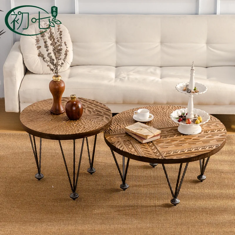 طاولة قهوة كاملة من Wabi Sand Wind Creative Coffee Shop، طاولة شاي خارجية صغيرة للإقامة المنزلية في الشقة، حديد مطاوع للحديقة