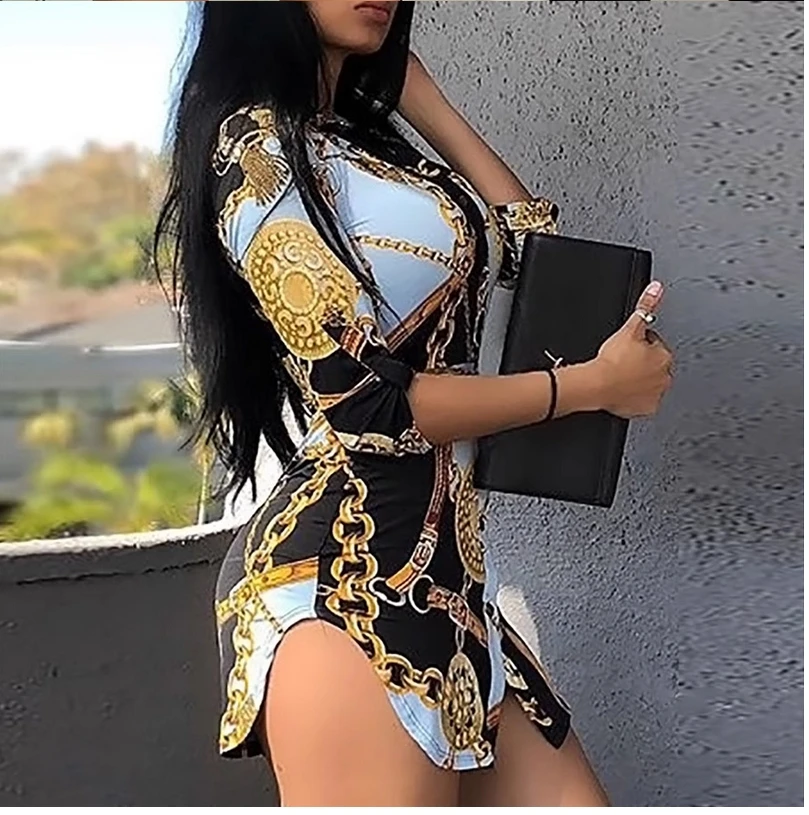 New Sexy Chain Printed Short Sleeve Shirt Skirt Stylish sexy print short sleeve dress