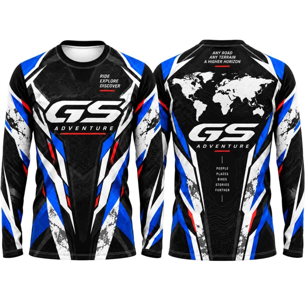GS Adventure Dakar Rally Biker T Shirt Men Long Sleeve Motorcycle Mountain Road World Map Print Outdoor Riding Casual Jersey