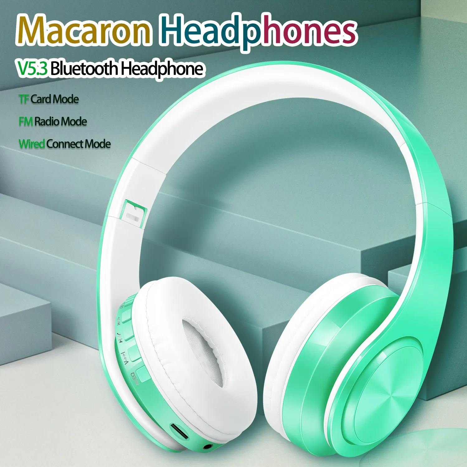 2023 Christmas New Year Gift Macaron Wireless Bluetooth Headphone Stereo Headband Headset Support FM MP3 Mic for Mobile Tablet