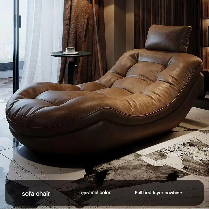 #Modern Luxury Genuine Leather Lounge Chair, Suitable for Living Rooms and Balconies, Durable and Long-lasting.
