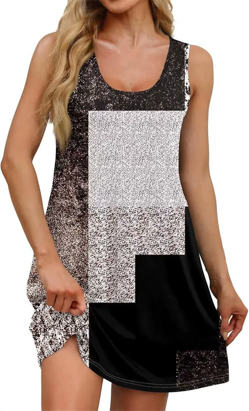 Fashion Sleeveless Plaid Graphic Women Mini Dresses Summer 3D Printed Ladies Loose Casual Dress 3XL Plus Size Street Dress