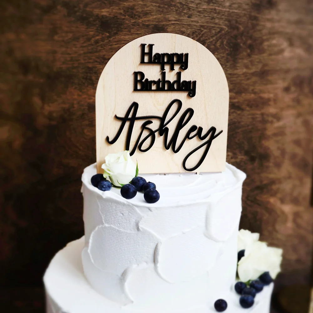 Personalized   Wedding Cake Topper Double Layer Cut Birthday Acrylic Cake Toppers Modern Custom Arch Cake Decor Valentine's Day