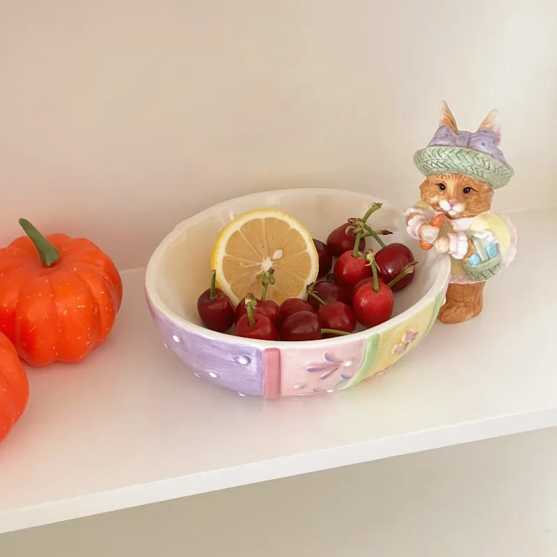 Cute rabbit painted ceramic bowl household coffee table fruit storage bowl household birthday gift