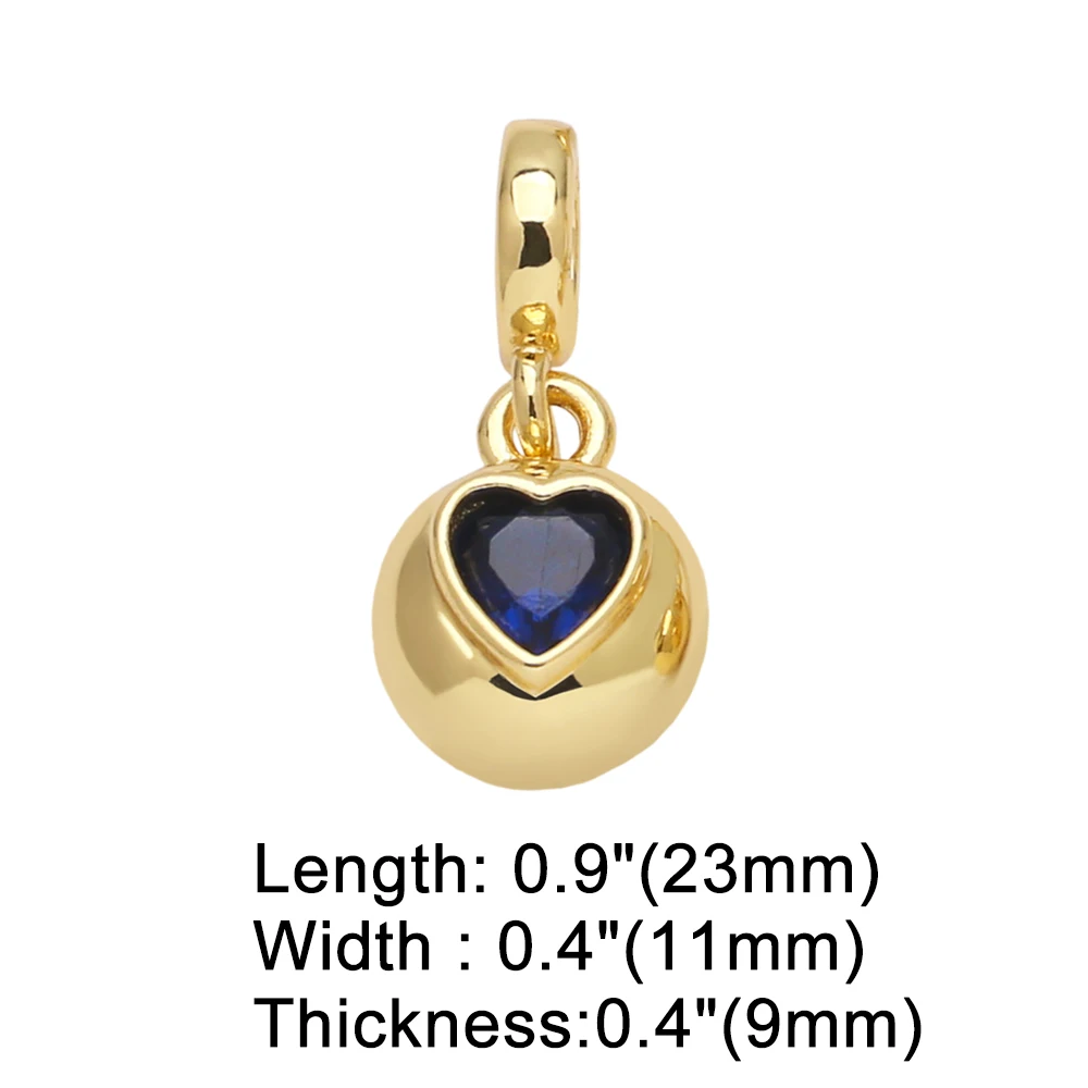 OCESRIO Trendy Multicolor Crystal Heart Pendant for Necklaces Copper Gold Plated Polish Ball Jewelry Making Supplies pdtb518