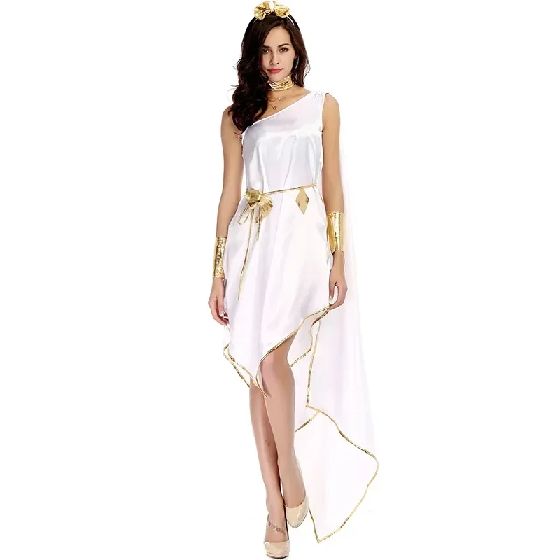 Halloween Costumes for Women's Ancient Greek Goddess Costume With Headwear Fantasia Roman Robe Princess Cosplay Clothing