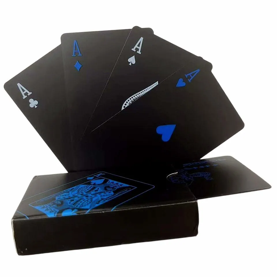 Jogo de cartas de pôquer, tabuleiro de cartas de plástico à prova d'água pvc preto azul vermelho amarelo verde dourado conjunto de cartas de baralho brinquedo infantil