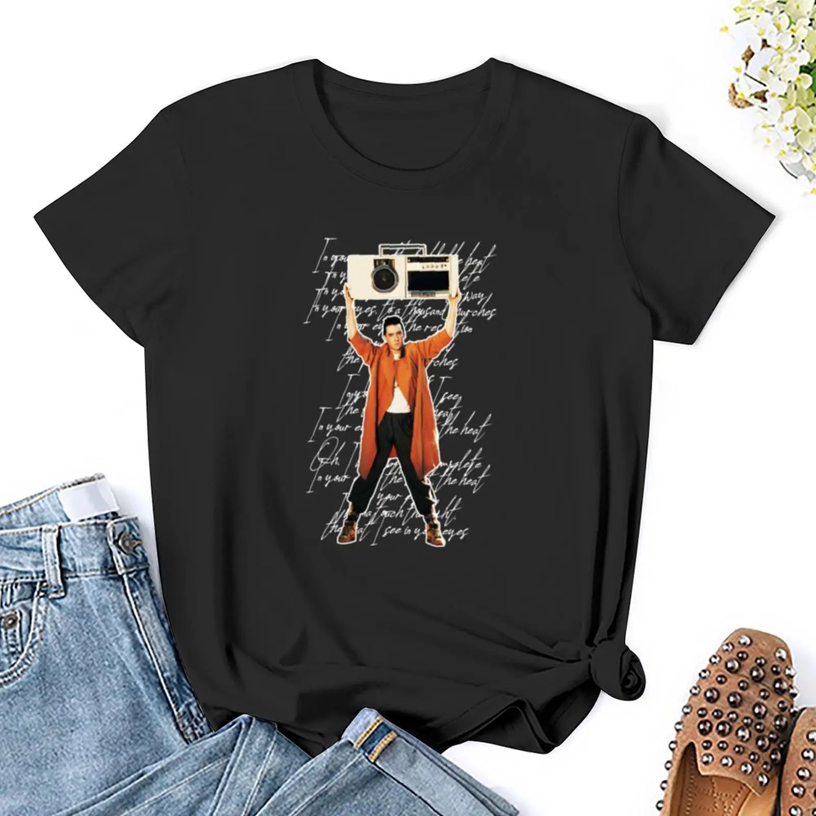 Irgendwas sagen... Retro 80er Jahre John Cusack Tribut Shirt T-Shirt Sommer Top süße Tops Damen bekleidung