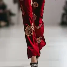 أنيقة المرأة المخملية حللا مثير سستة العميق الخامس الرقبة قطعة واحدة الزي زهرة واسعة الساقين السراويل الطويلة بذلة حزب كلوبوير