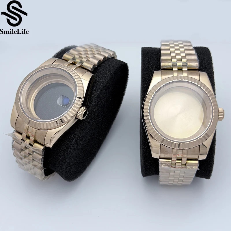 Smilelife 36mm/39mm caixa de relógio ouro rosa pulseira jubileu para seiko nh35 nh36 nh38/34 miyota 8215 movimento 28.5mm dial