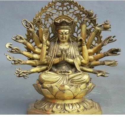 

10" Tibet Buddhism Brass 18 Hands Maha Cundi Bodhisattva Buddha Goddess Statue 25CM HEIGHT